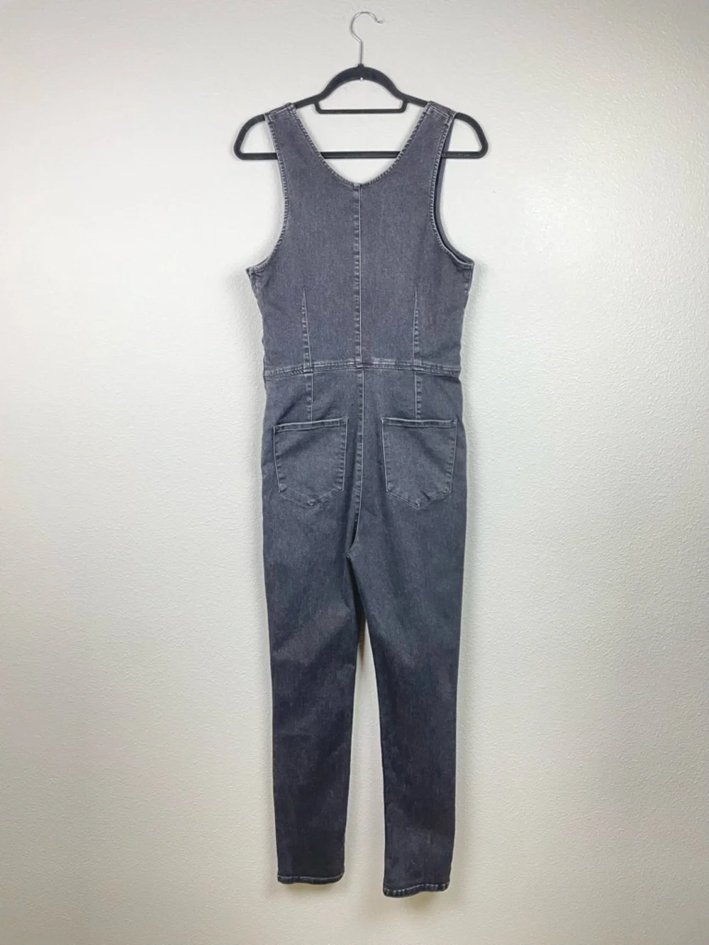 Free People Women's Large Scarlett Black Denim Jumpsuit One Piece Sleeveless - Picture 13 of 16